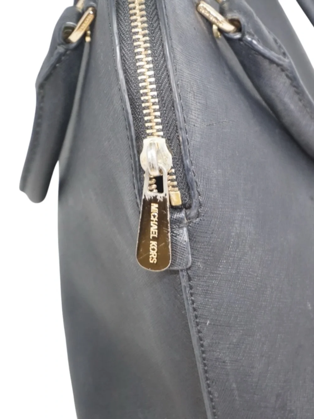 Michael Kors Cindy Black Dome Satchel with Gold Hardware Accents